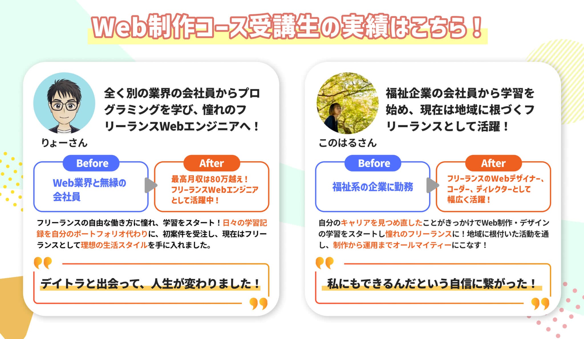 Web制作コース受講生の実績