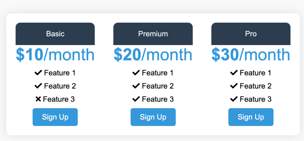 ボタン付きの料金表