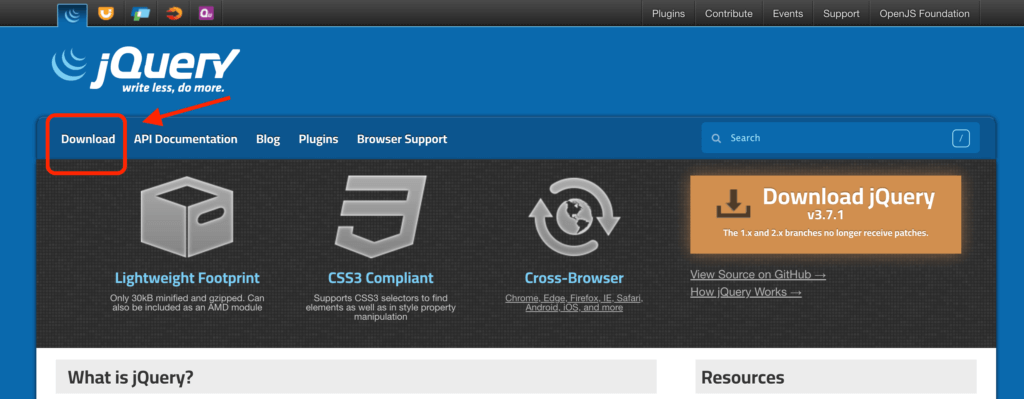 jQueryをダウンロードする