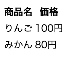 HTMLテーブルのシンプルなコード例