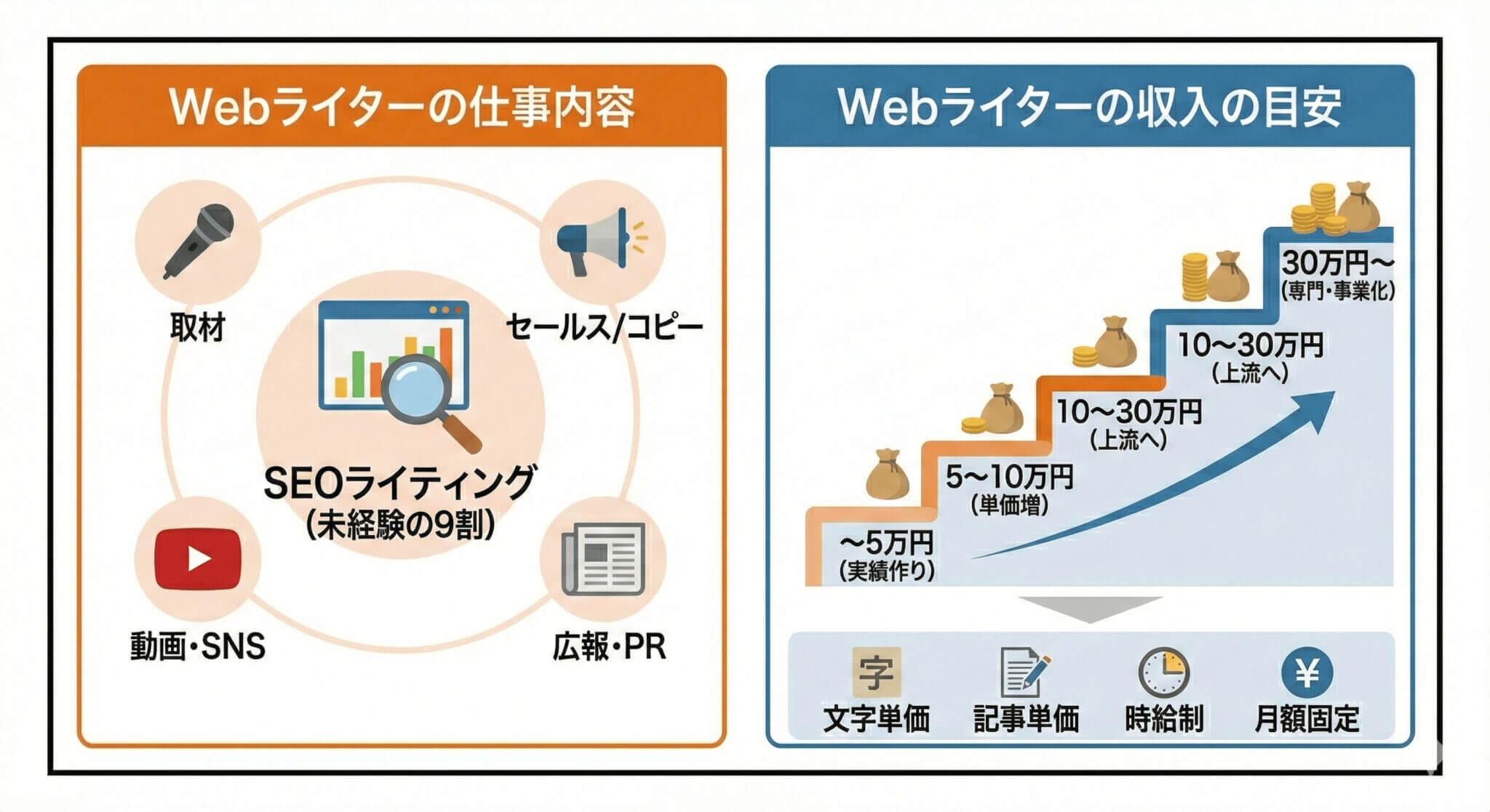 Webライターの主な仕事内容と収入の目安